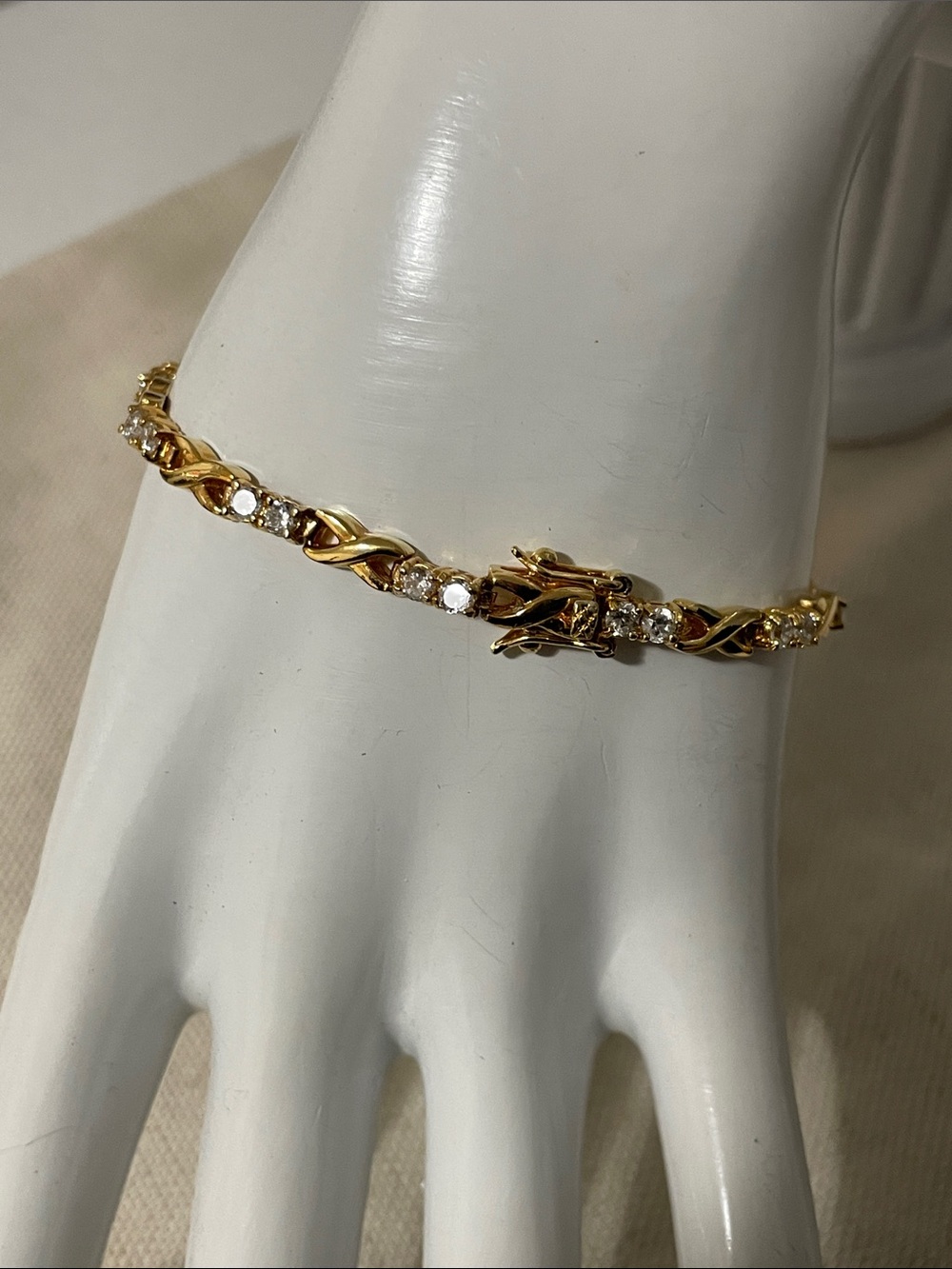 Vintage Gold and White Crystal Women's Tennis Bracelet